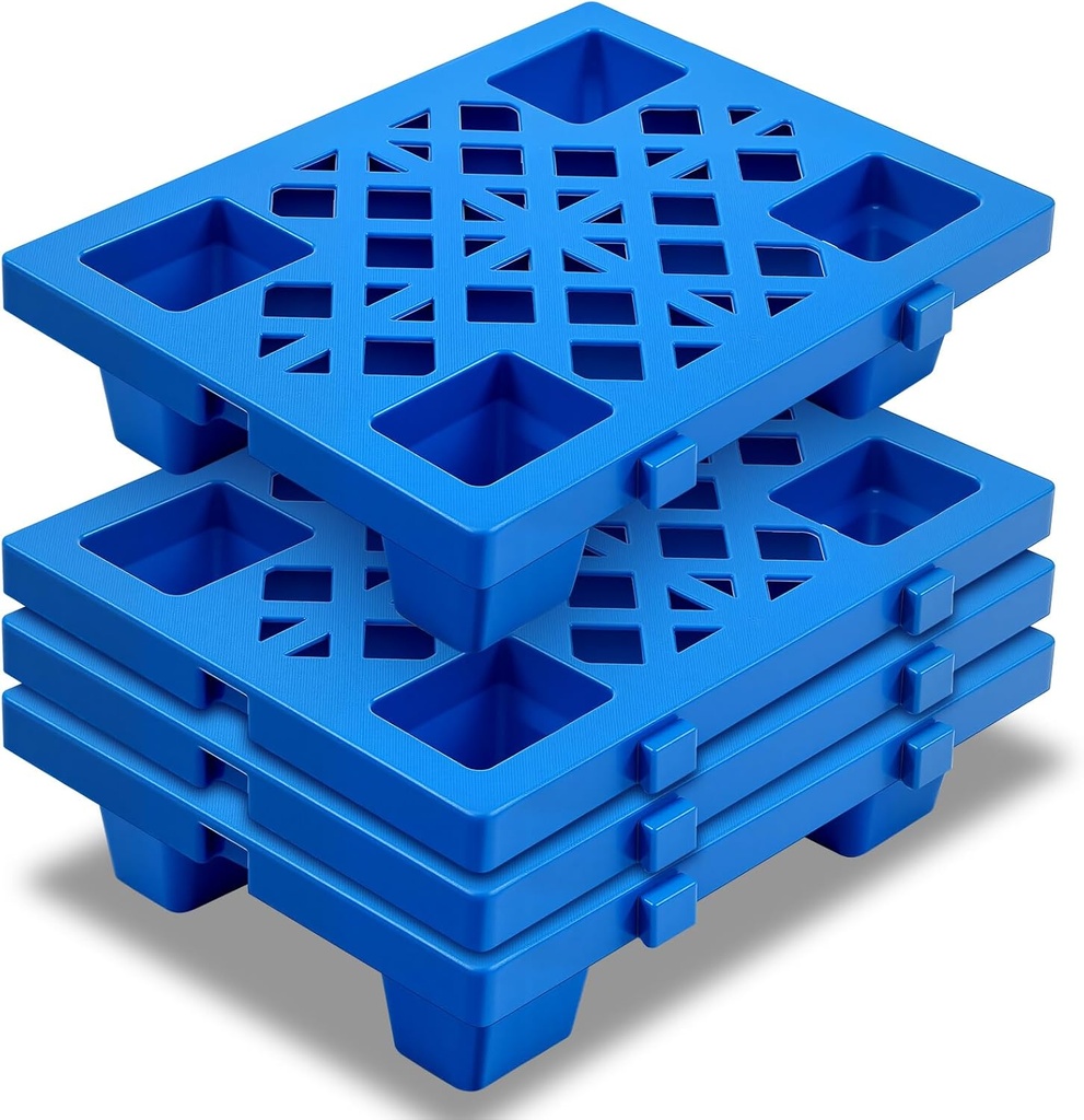 Thyle 4 Pcs Plastic Pallets for Basement Storage Lightweight Floor Pallet 15.75 x 11.8 x 3.94 Inch Nestable Moisture Proof with Breathable Grid Outside Anti Slip Garage Warehouse Supermarket