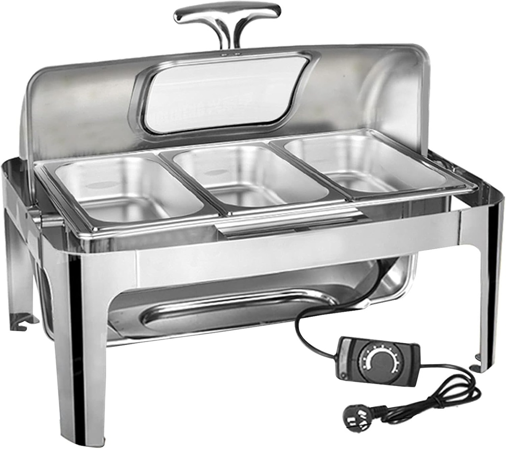 Stainless Steel Hot Pot Catering Food Pot Heater 180?? Flip-up Visible Lid for Parties and Buffets 9L 13L Large Capacity Electric Heating Commercial Buffet Server (13l 1/3 Size)