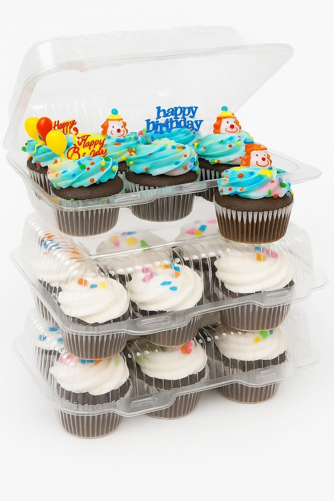 6 Compartment Cupcake Containers (24 Pack) – Clear High Dome Plastic Cupcake Boxes with Hinged Lid – BPA Free, Extra Sturdy, Stackable 6 Cavity Cupcake Holders for Muffins & Cupcakes