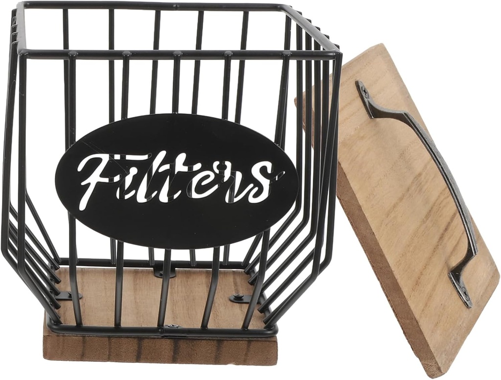 Rustic Coffee Filter Holder with Lid Coffee Organizer for Kitchen Countertop for Filters and Accessories