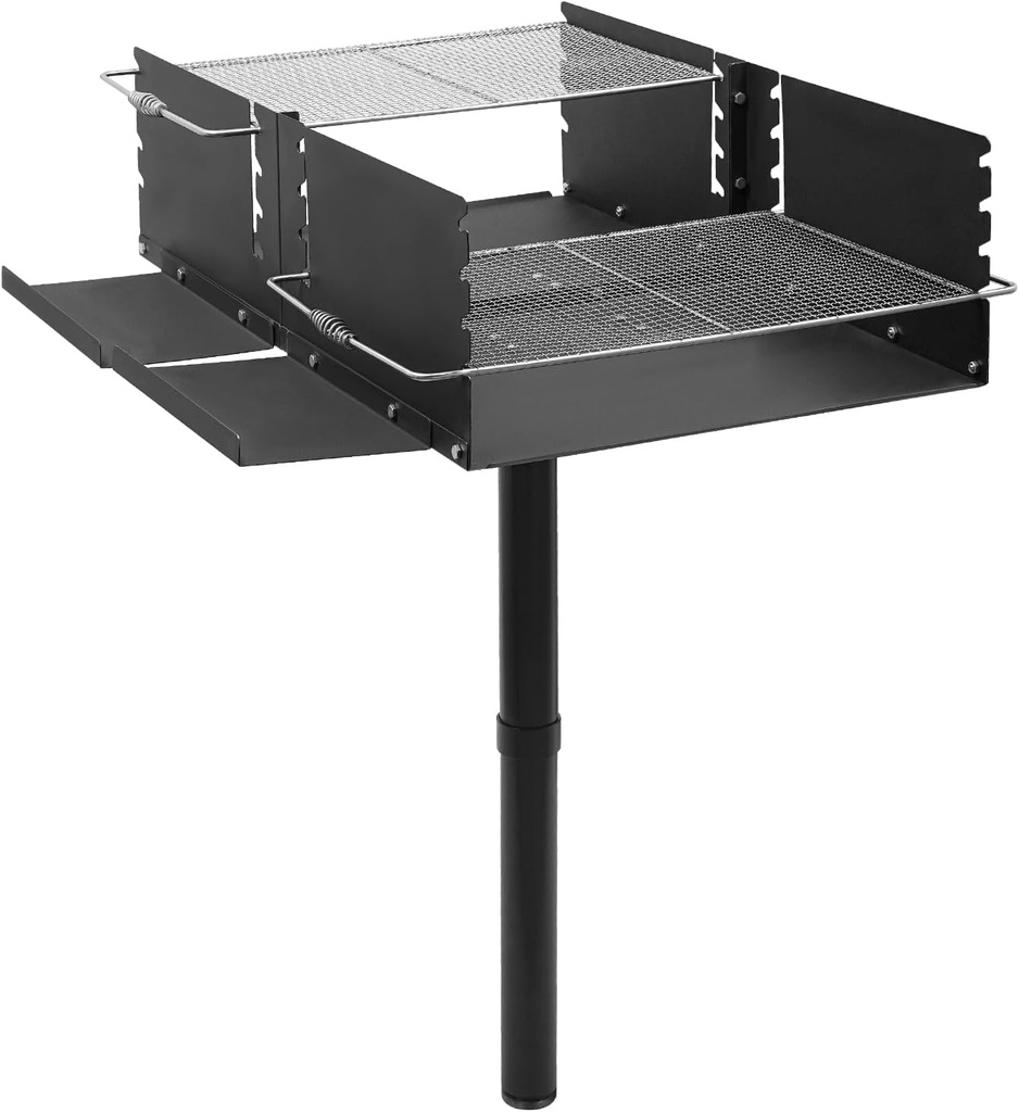 Large Park Style Charcoal Gril 40 x 25.5 x 52.5 Inch, Single Post Outdoor Grill, Heavy Duty Steel BBQ Charcoal Grill with Nets, Camp Grilling Barbecues for Parties, Backyard, Park