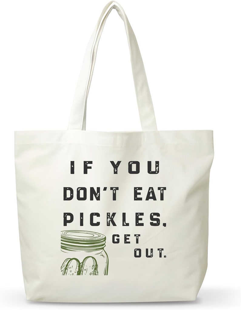 Women Pickles Canvas Tote Bag, Funny Gifts For Pickles Lovers, Reusable Grocery Folding Shopping Tote, Aesthetic Shoulder Bag, Thanksgiving Christmas Gifts For Friends Colleagues -A03