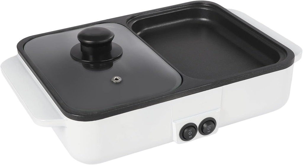 Hot Pot Electric with Grill, 2 in 1 Indoor Non-Stick Hot Pot with Frying Pan for Steaks, Shabu Shabu, Noodles, Simmer and Fry, Korean BBQ Grill, Independent Dual Temperature Control