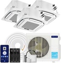 DELLA 27,000 BTU 3 Zone (12K+12K+12K) Ceiling Cassette Mini Split AC, Ultra Heat -13℉, 8-way 360° Airflow, Covers 1650 Sq.Ft, Energy Star, 24 SEER2 230V,Work with Alexa,Pre-Charged Heat Pump,25ft Kit