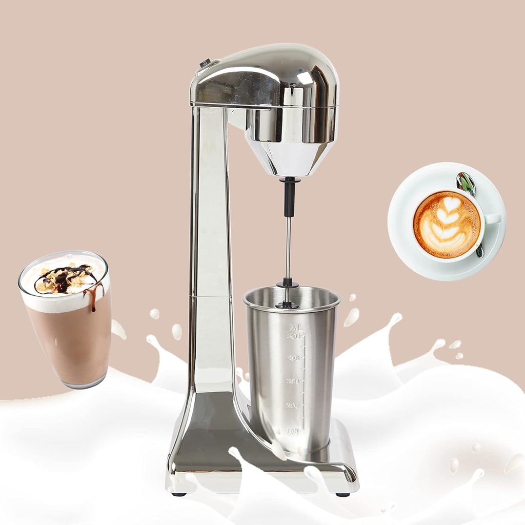 500ml Milkshake Maker Countertop Electric Drink Mixer Stainless Steel Milk Shake Blender Drink Mixer w/Practical Muddler, 100W 110V