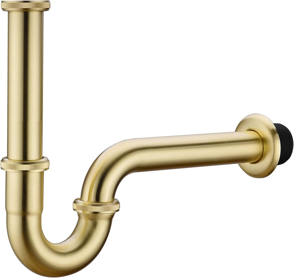 Bathroom Basin Sink U Shape Trap, Brass Core Adjustable Height 1-1/4 Bottle Trap Basin Sink Waste Drain P Trap, General US/CA Standard, Brushed Gold