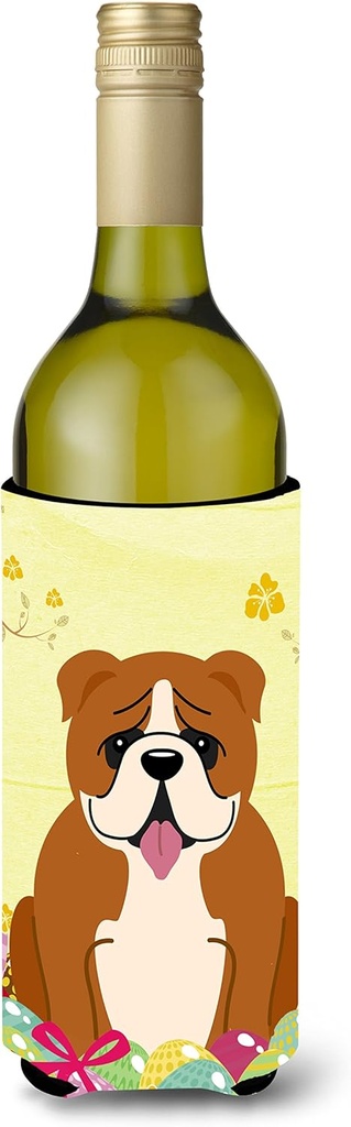 Caroline's Treasures BB6120LITERK Easter Eggs English Bulldog Red White Wine Bottle Hugger Bottle Cooler Sleeve Hugger Machine Washable Collapsible Insulator Beverage Insulated Holder