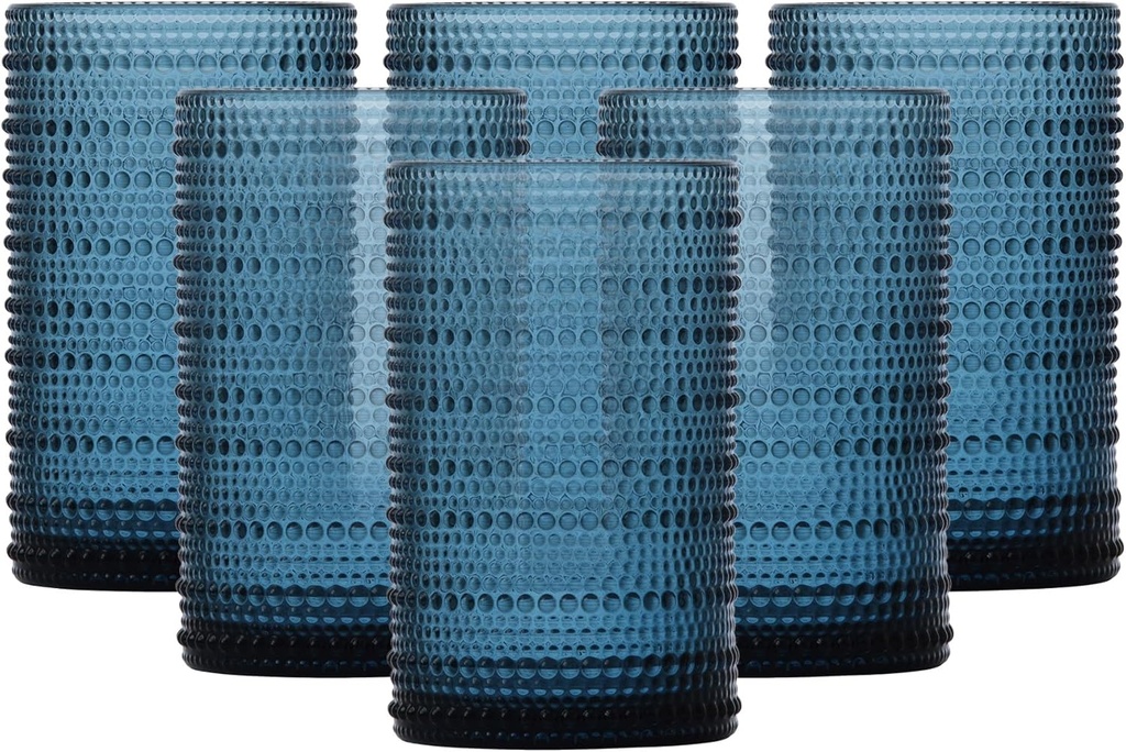 Fortessa Jupiter Beaded Hobnail Glass, 13 Ounce Iced Beverage (Set of 6), Cornflower Blue