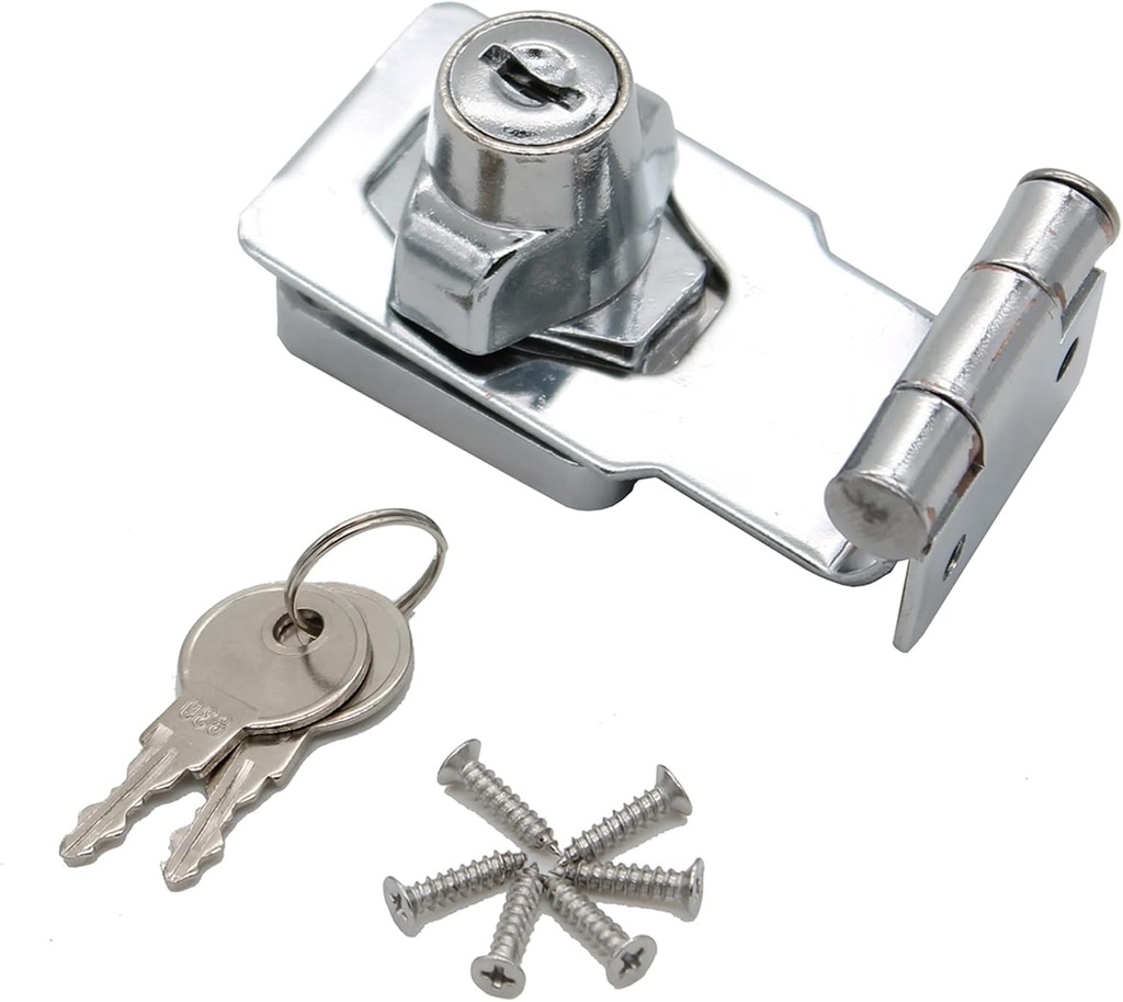 90 Degrees Keyed Door Lock Hasp Latch,Twist Knob Keyed Locking Hasp,3 Inch Zinc AlloyTwist Knob Keyed Lock Hasp for Small Doors,Cabinets, Desks (Silver)