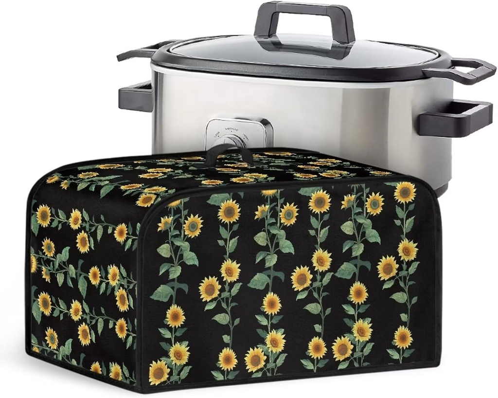 Slow Cooker Cover Slow Cooker Dust Cover with Mesh Pocket and Top Handle, Electric Oval Slow Cooker Cover Dust Proof Cloth Cover for Women Gifts, Sunflower Vine