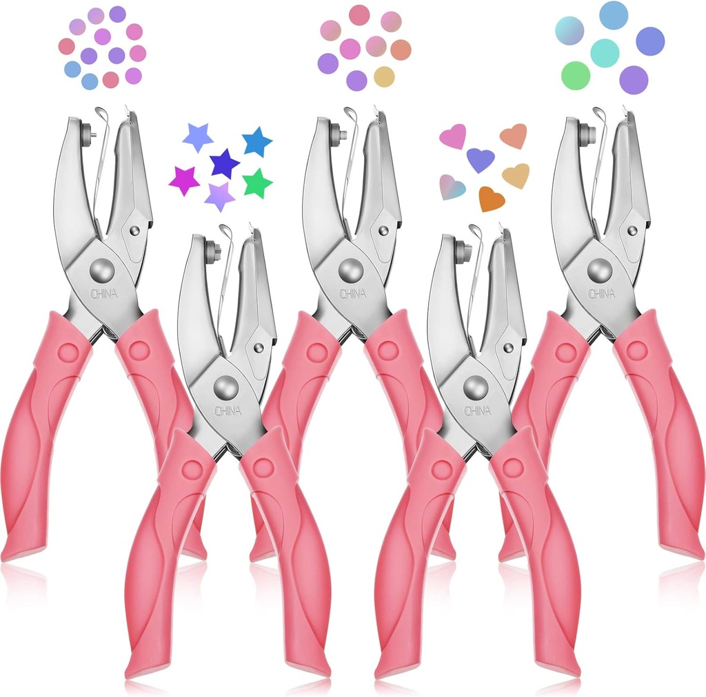 Honoson 5 Pieces Handheld Hole Paper Punch Metal Single Heart and Star Shapes Small Hole Punch Puncher with Soft Grip for DIY Craft Tags Clothing Ticket Scrapbook Tool, 3 Shapes