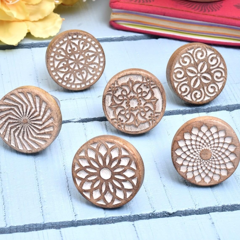IndianShelf 18 Pack- Boho Knobs- Wood Knobs for Cabinets and Drawers- Natural Wooden Dresser Knob- Wooden Knob- Unique Wood Drawer Pulls- Drawer Pulls- Cabinet Door Handles