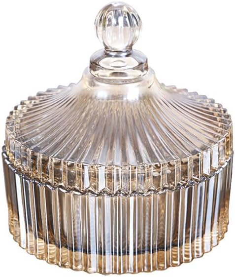 300ml/10oz Glass Candy Dish With Lid - Decorative Crystal Covered Bowl - Apothecary Jar for Wedding Buffet - Tent Shaped Food Container for Home Office Desk Gift (Amber)