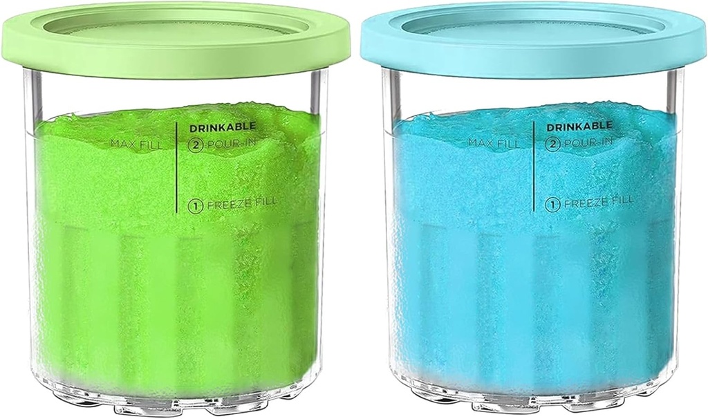 For Ninja Creami NC500 NC501 Series Deluxe ice Cream Makers Pints and Lids - 2 Pack, Compatible with Ninja 24 OZ 11-In-1 XL Family Size Ice Cream Machines, BPA-Free & Dishwasher Safe (Blue/Green)