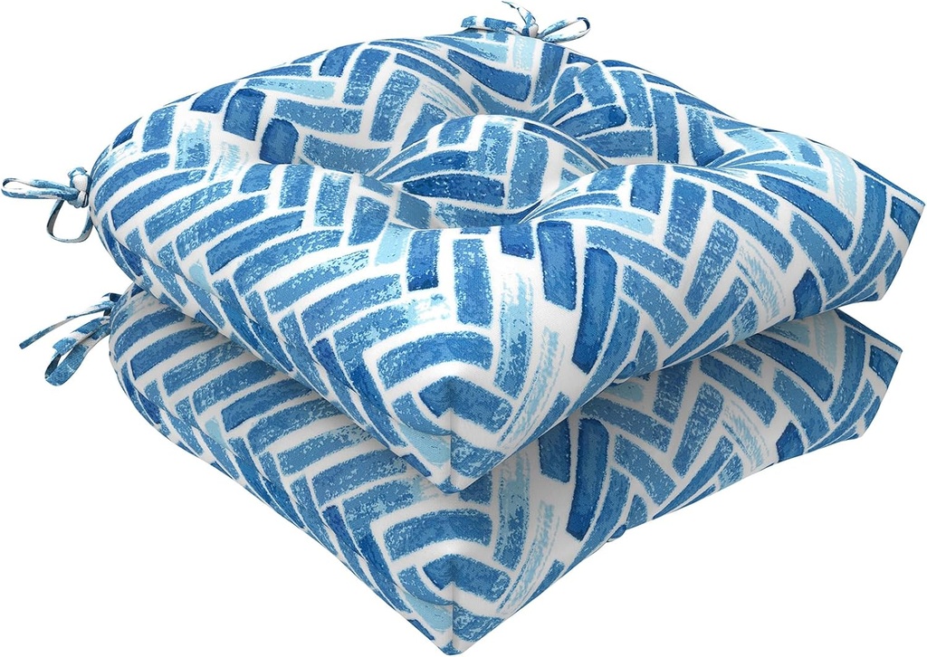 LVTXIII Outdoor Seat Cushions Seasonal Tufted Chair Cushions, Patio Chair Pads for Dining Chairs, Office Armchairs and Garden Furniture Decoration(Round Back, 19"x19"x4", Blue Brick, 2 Pack)