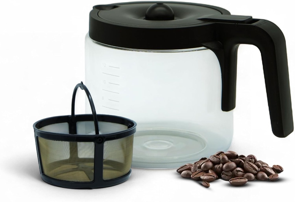 Replacement 12-Cup Glass Carafe Compatible with Keurig K-Duo 5100 Coffee Maker, Includes Lid and Reusable Filter, Heat-Resistant Borosilicate Glass (Not Compatible with K-Duo Essentials 5000)