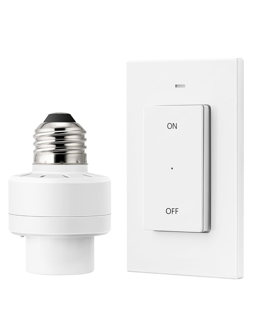 DEWENWILS Remote Control Light Socket, Wireless Light Switch for Pull Chain Light Lamp Fixtures, 100FT Range, No Wiring Needed, ETL Listed(1 Wall Mounted Controller+1 Bulb Base, Shorter Version)