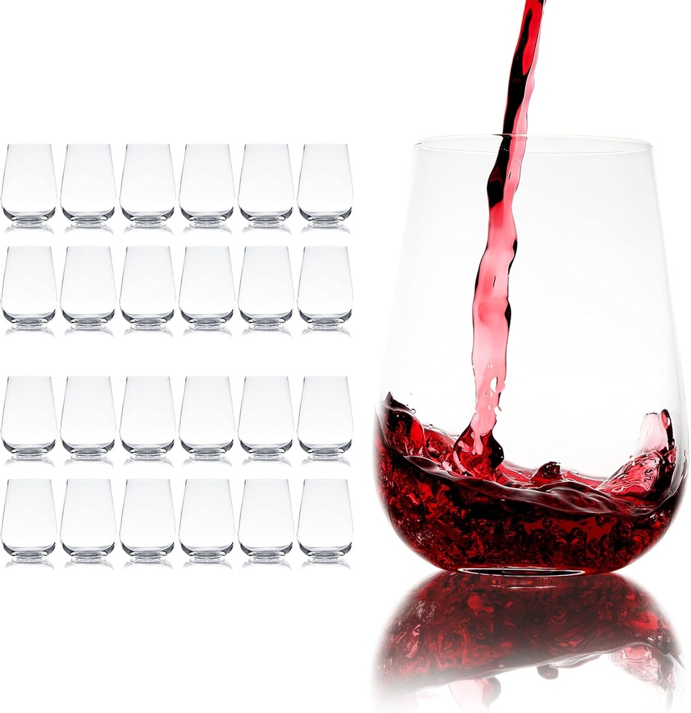 Grassl Stemless Water and Wine Glass, Hand-Blown Crystal Wine Glasses or Water Glasses, Set of 24