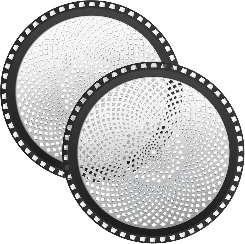 NiHome Oversized Drain Strainer for Bathtub, Shower, Sink, Kitchen, Washbasin, 304 Stainless Steel Hair Catcher with Soft Silicone Edge, Clog-Free Drain Protector, Easy to Install (Black, 2PCS)