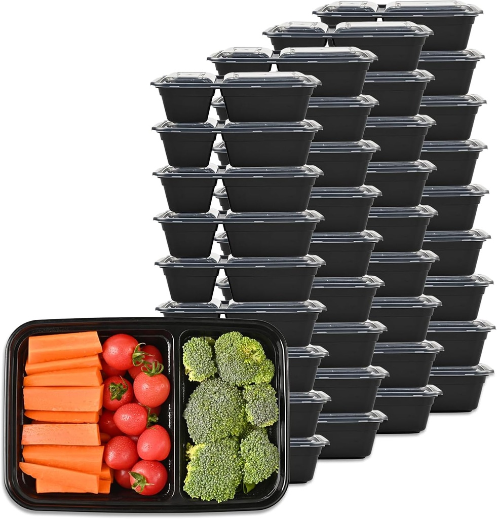 Meal Prep Containers Microwave Safe 36 Pack 2 Compartment with Lids, Food Storage Containers Reusable, Stackable Bento Box, BPA Free, Freezer, Dishwasher Safe (32 oz)