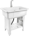 Freestanding Plastic Laundry Sink w/Hot Cold Faucet, White Utility Room Sink with Washboard, Indoor Outdoor Utility Tub Station,Garage Washing Station for Laundry,Bathrooms (White-31.5*22.05*31.5in)