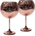 Etched Balloon Wine Glasses Set Of 2,24oz(680 ml) Wine Goblets Set, Gin and Tonic Glasses Set (copper plated)