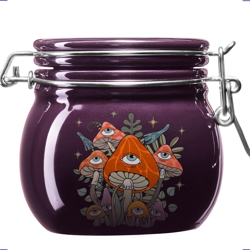 Herbs Stash Jar - Witchy Storage Jar, Smell Proof Stash Container Cute Mushroom Pottery Jar, Cauldron Stash Canister with Airtight Lid, Decorative Jar for Wicca Moon Witchcraft Magick Altar Ritual