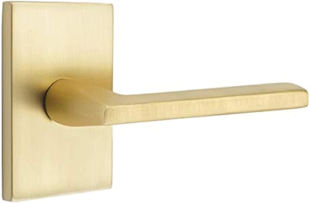 Emtek Passage Set, Modern Rectangular Rosette, Helios Lever, Satin Brass, LH