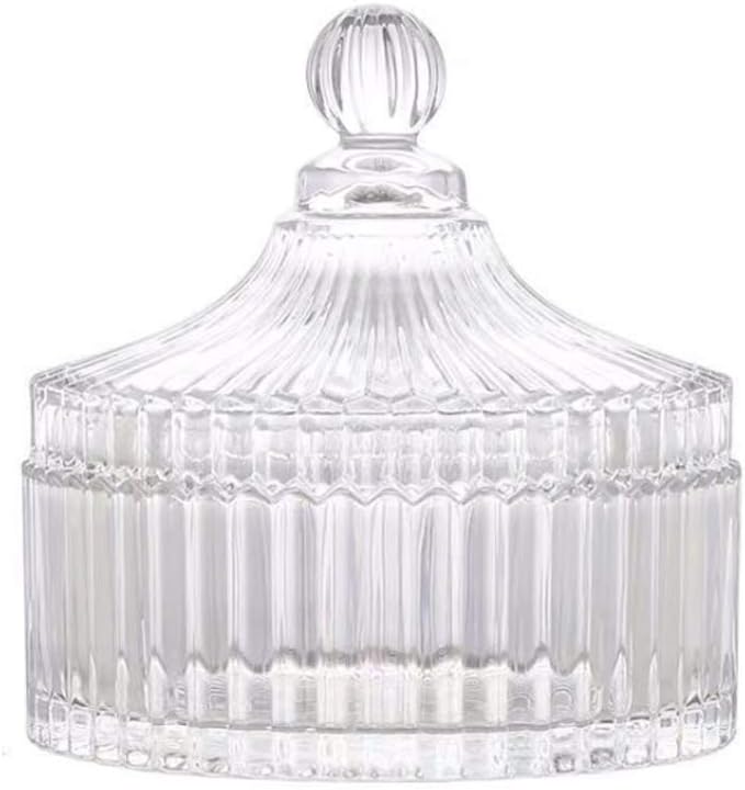 300ml/10oz Glass Candy Dish With Lid - Decorative Crystal Covered Bowl - Apothecary Jar for Wedding Buffet - Tent Shaped Food Container for Home Office Desk Gift (Clear)