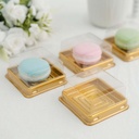Tableclothsfactory 50 Pack | Gold/Clear 3" Mini Plastic Cupcake Favor Containers, Square Party Boxes Treat Display Holder