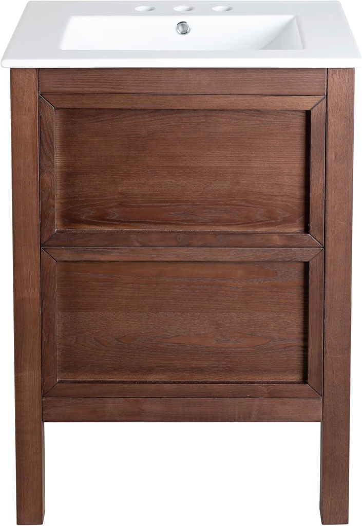Swiss Madison Nadar 24 in. Brown Walnut Bathroom Vanity with White, 3-Hole Ceramic Sink Top