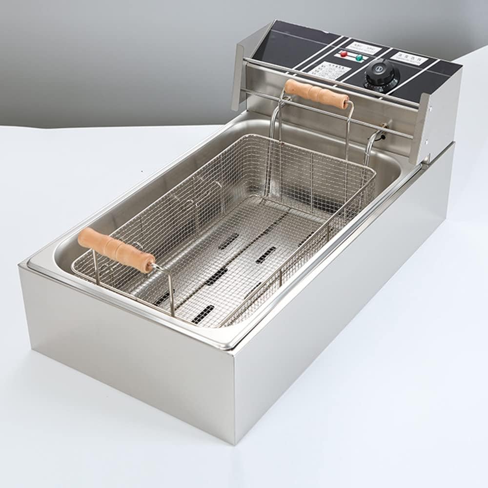 6l/12l Commercial Restaurant Professional Electric Fryer, Stainless Steel Benchtop Single/Twin Cylinder Fryer, Outdoor Stove with Fryer, Fried,220V-12LSingle-cylinder