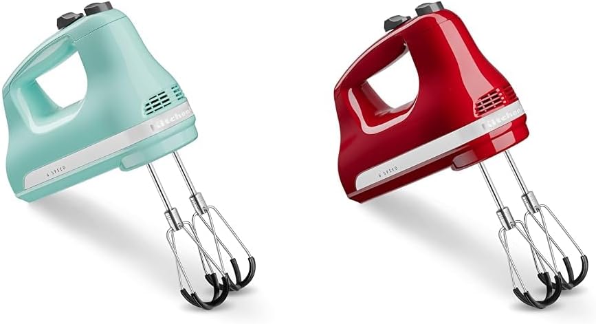 KitchenAid 6 Speed Hand Mixer Bundle with Flex Edge Beaters - KHM6118, Empire Red