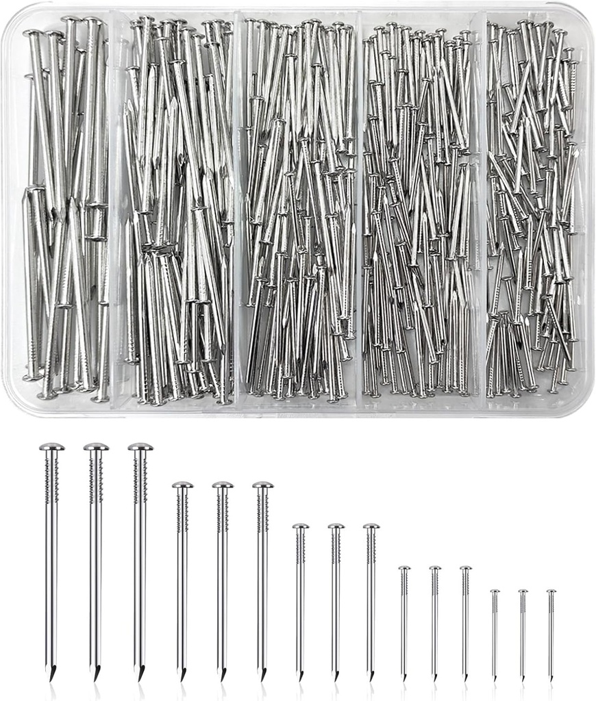 BDS-HOME 400Pcs Picture Hanging Nails, Small Nails for Hanging Pictures Hardware Picture Hangers Assortment Kit 5 Sizes Wall Nails for Home, Office DIY Art Works Frame Hanging