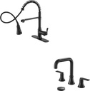 Black Kitchen Faucet Single Hole or 3 Hole, 3 Modes Kitchen Faucets with Pull Down Sprayer, Widespread 360 Degree Swivel Bathroom Faucets for Sink 3 Hole 4-10 Inch 2 Handles Bathroom Sink Faucet
