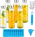 Lemon Sandy 6 Pack Glass Juice Bottles with Lids, 18 oz Clear Glass Bottles, BPA Free Reusable Refillable for Juicing, Stainless Steel Lid, Leak-Proof, Transparent
