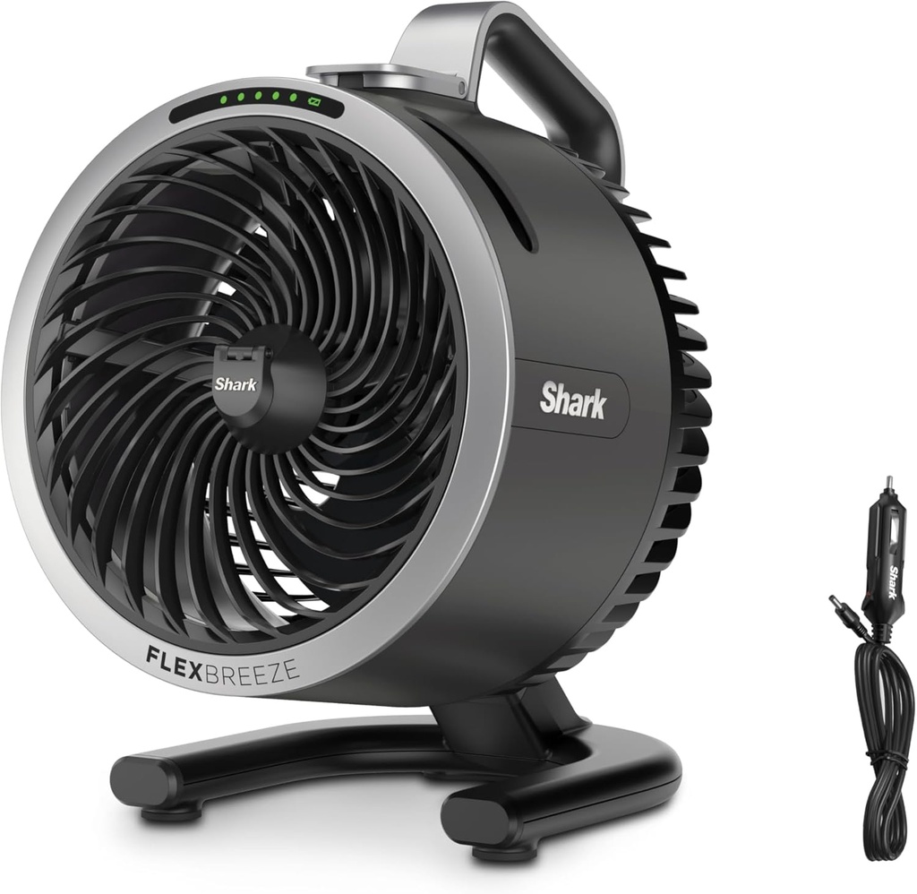 Shark FlexBreeze HydroGo Fan + Car Charger — Ultra-powerful portable fan that mists indoors & outdoors. 5 speeds, 2 bonus modes, & evaporative misting, Grey, FA052QDG