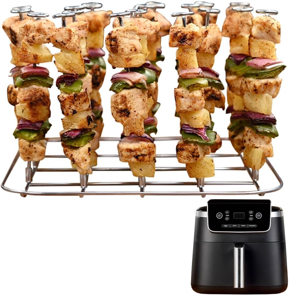 INFRAOVENS Air Fryer Rack for Ninja AF141 Air Fryer Pro 4-in-1 5qt Stainless Steel Accessories for AF140, AF 141 Airfryer Skewer Stand, Kabobs and Rib Barbecue BBQ Rack, Air Fryer Accessories