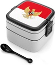 Indonesian Flag Indonesia Emblem Lunch Box with Handle Stackable 2 Layer Leak-Proof Bento Box Portable Food Containers for Unisex