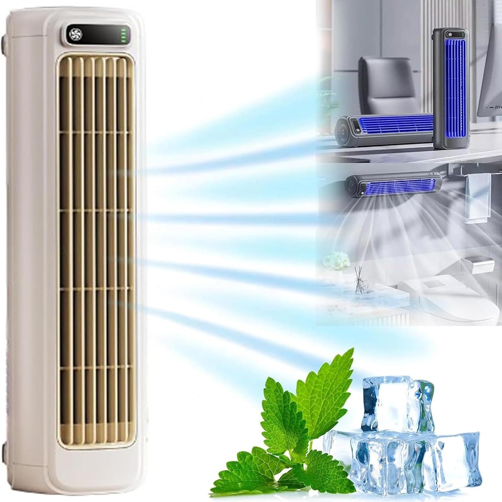 Outfany Cooling Ace, Portable Cooling Tower Fan Air Conditioner Quiet, 3 Wind Speeds, Room Air Conditioners Portable Windowless USB charging, 24h Long-Lasting Battery Life -0203,Apricotwhite-25