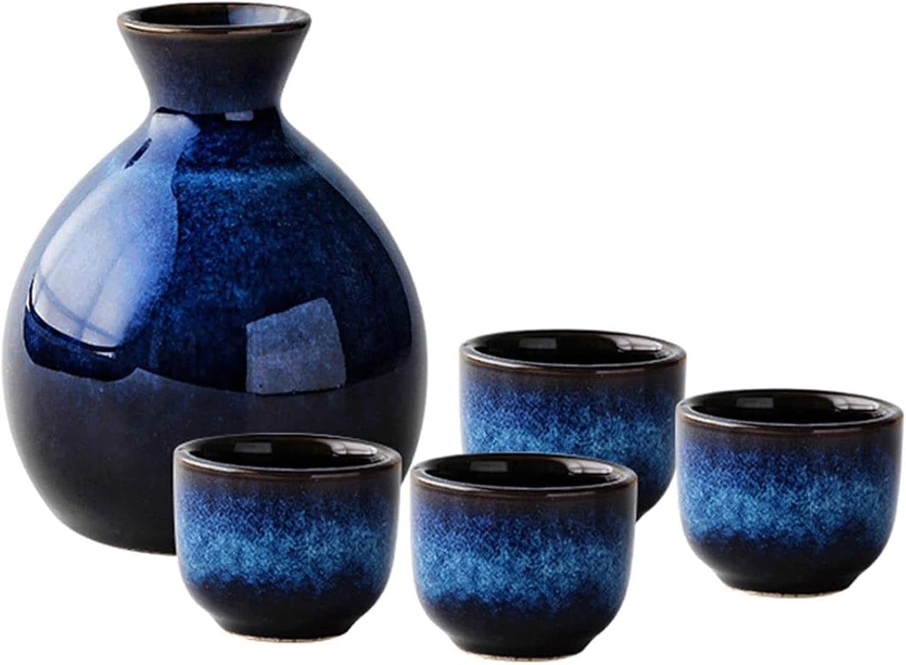 Japanese Style Sake Stoneware Navy Blue Wine Glasses Ceramic Crafts Sake Cup Set Warm/Cold Sake Drinkware Home Decor