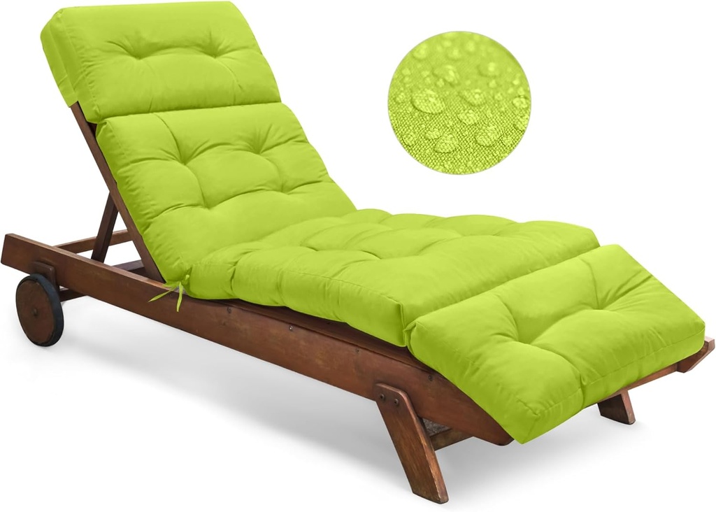 Outdoor Chaise Lounge Chair Cushion Waterproof 74.4 x 22 x 4.7 Inches Thickened Memory Foam Pool Chaise Lounge Chair Cushions Replacement for Outdoor Patio Furniture with Ties, Light Green