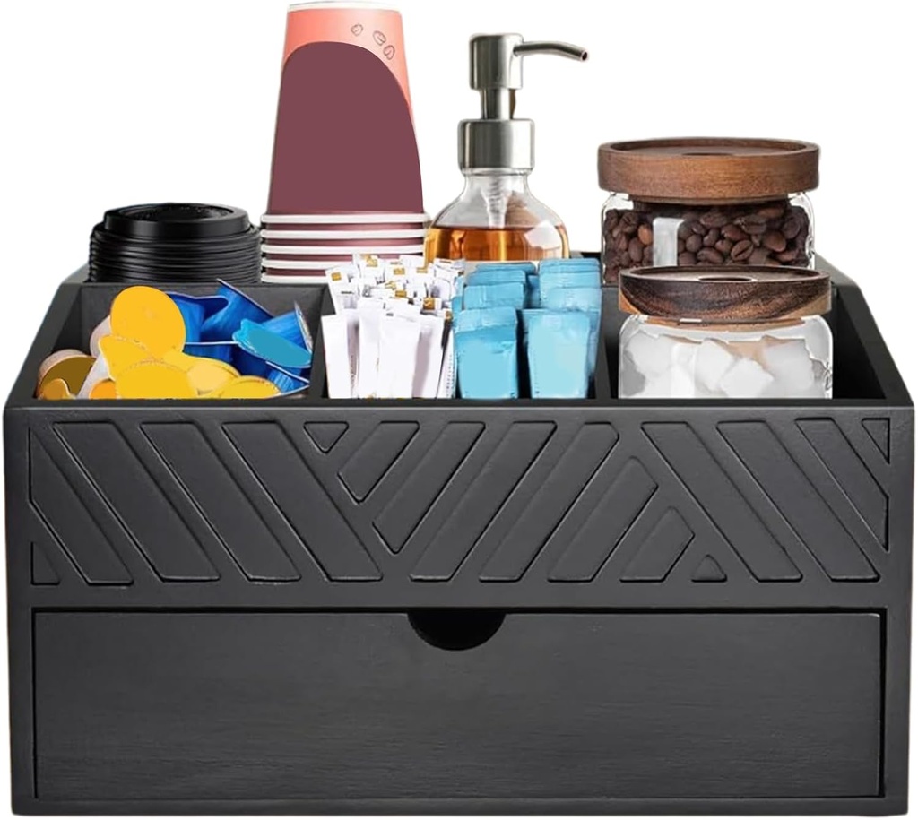 Coffee Station Organizer, Compact Countertop Storage Rack, Modern Wooden Holder For Mugs, Pods, And Stirrers, Ideal For Decluttering Your Kitchen Space For Morning Routines And Cozy Coffee Breaks.