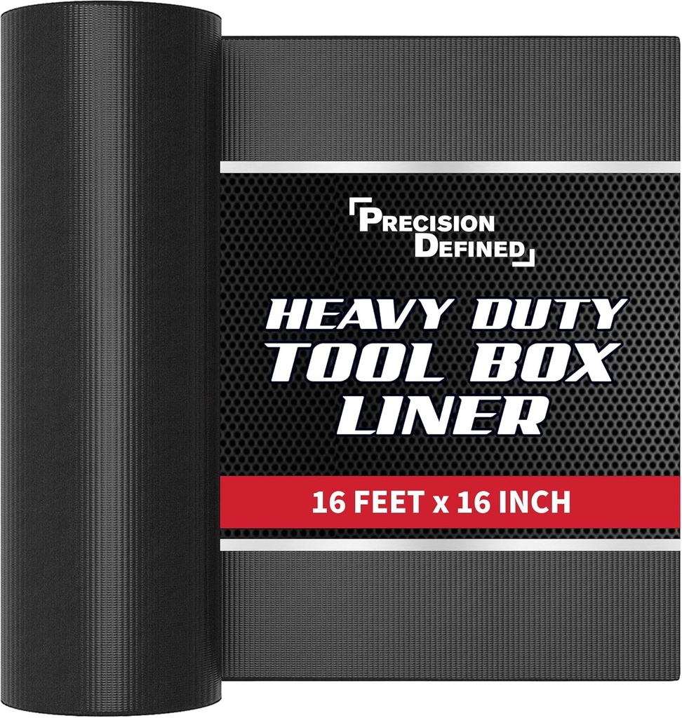 Precision Defined Professional Grade Tool Box Liner, 16 ft x 16", Black | Tool Box Drawer Liner, Shelf Liner Non Slip Mat, Thick Cabinet Shelf Liner, Toolbox Drawer Liner