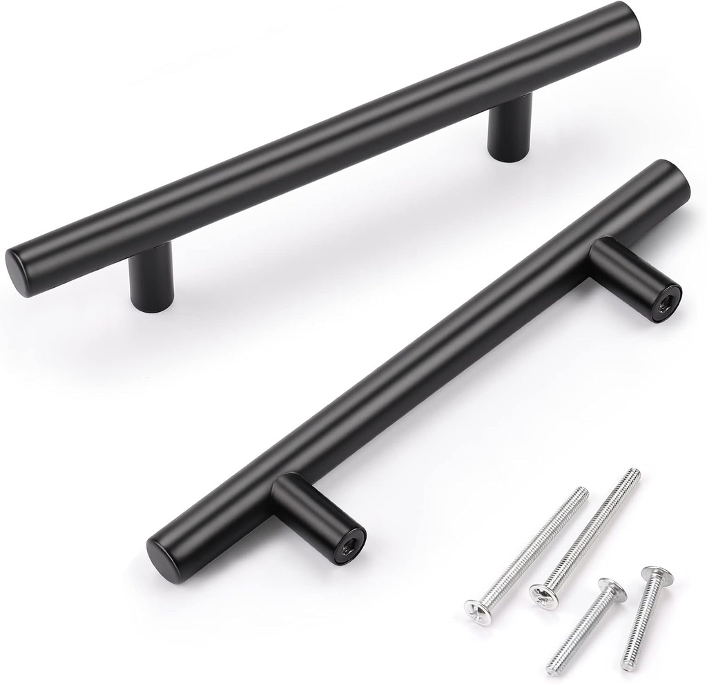 KNOBWELL 20 Pack 4" Black Cabinet Pulls, Stainless Steel Bathroom Cabinet Vanity Handles Kitchen Cupboard Door Handles, 6-2/5" Overall Length
