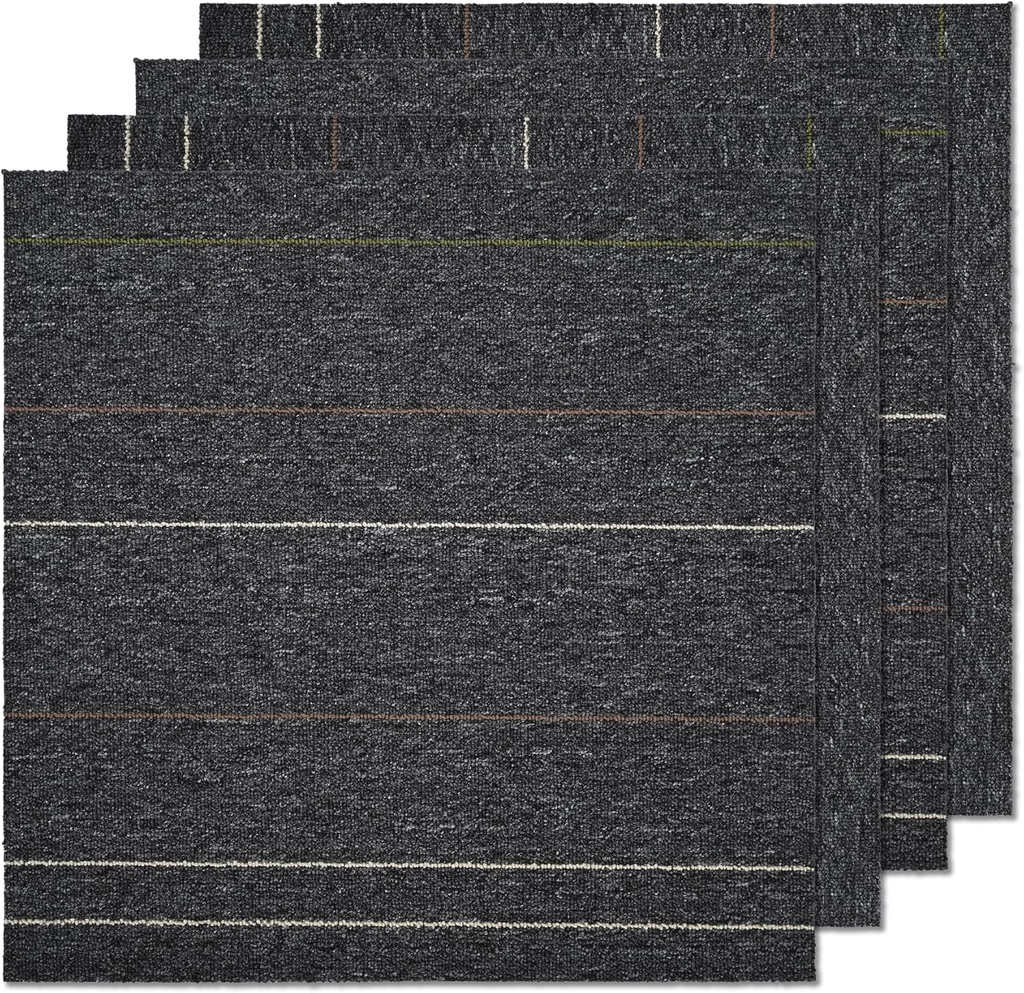 20Pcs Carpet Square Tiles 20'' x 20'' Commercial Heavy Duty Carpet Squares Cuttable Carpet Floor Tile Washable for Home Office Hotel, Dark Gray Stripe