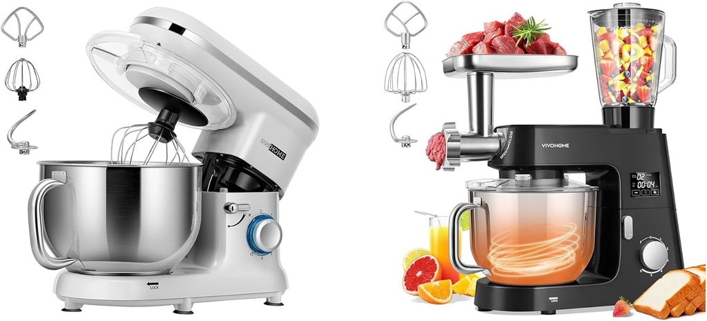 VIVOHOME Stand Mixer, 660W 10 Speed 6 Quart Tilt-Head Kitchen Electric Food Mixer, and VIVOHOME 9 in 1 Multifunctional Stand Mixer with Fermentation, 6 Speed 7.5 Quart