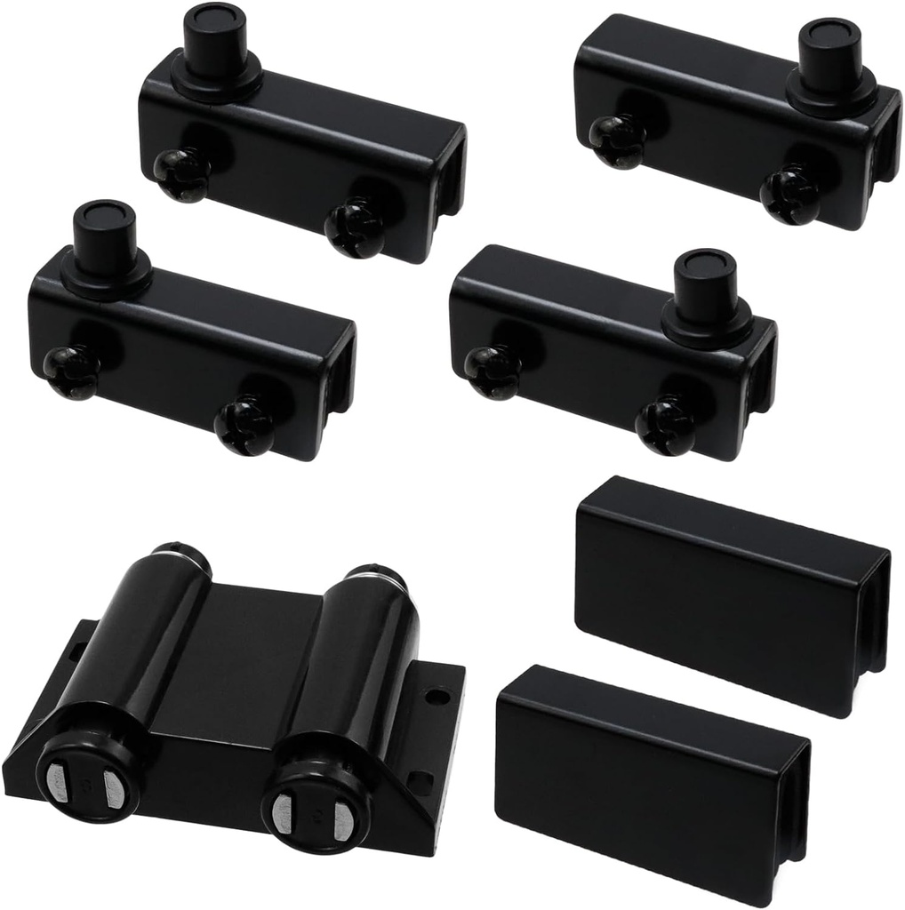 Antrader Stainless Steel Glass Door Pivot Hinge Double Head Magnetic Catch Closures ABS Black with Clamp Set for 5-6mm Glass Door