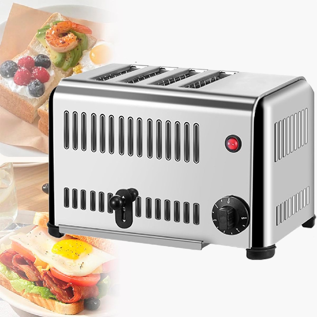 Bread Baking Machine Slot Toast Tool Bread Maker, Stainless Steel Toaster Breakfast, Removable Crumb Tray, for Family Restaurant Bakery,4Slice