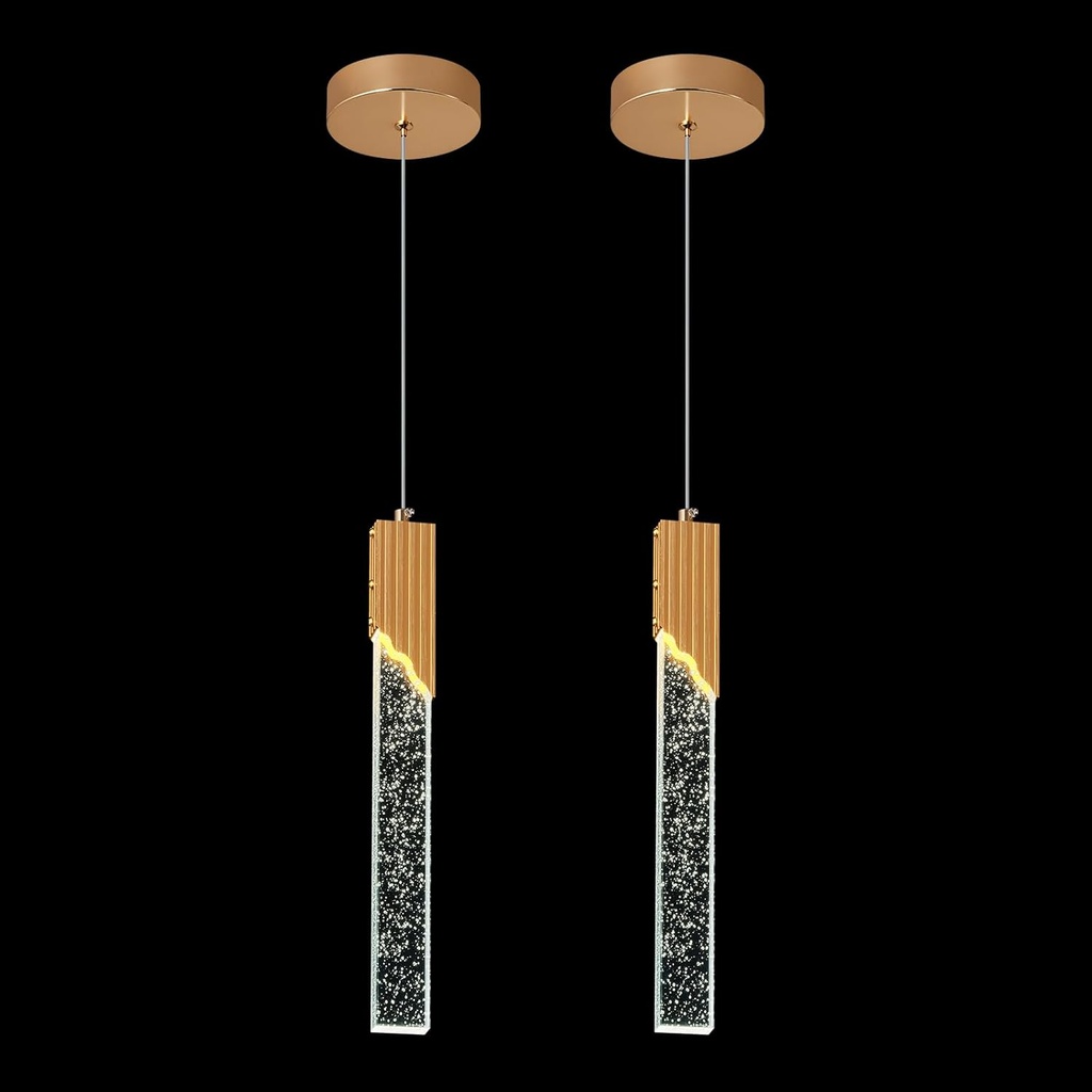 Kitchen Light Fixtures Ceiling LED Modern Gold Mini Pendant Light Crystal Pendant Lighting for Kitchen Island Bedroom Dining Room (2-Pack)…